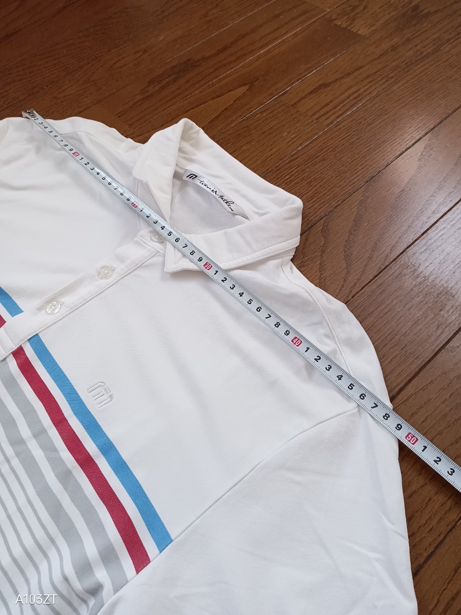 【中古品TravisMathew トラヴィスマシュー スポーツウェア　タウンウェア　半袖ポロシャツ　左胸ロゴ刺繍入り　ホワイト　メンズサイズＬＬ_画像2