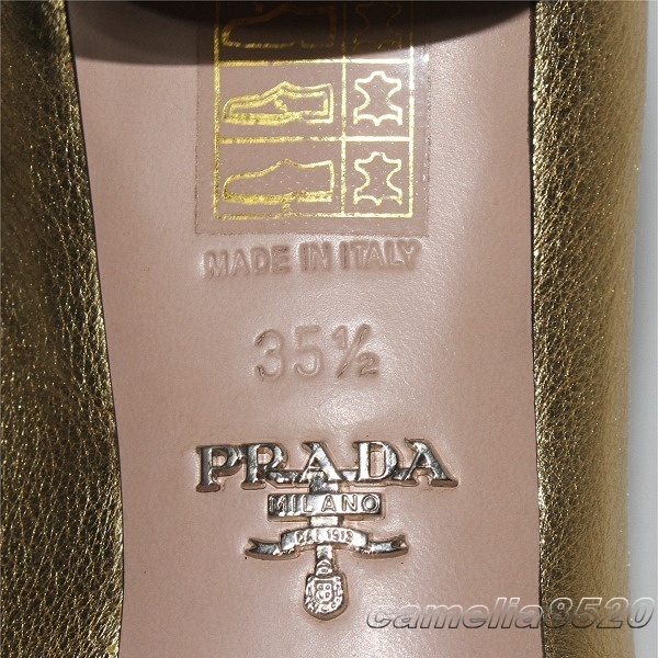 PRADA プラダ ローファー 宝石 金 ゴールド レザー 本革 チャンキーヒール レザー 本革 35.5 サイズ 約22.5～23cm イタリア製 中古 美品