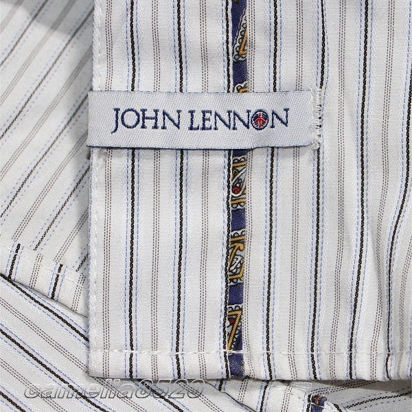 John Lennon for English Laundry ジョン レノン x イングリッシュランドリー 長袖シャツ サイズ L オフホワイト / 黒 ストライプ 未使用_画像8