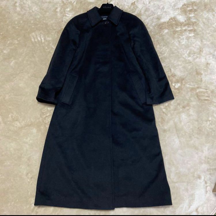 Aquascutum カシミヤ100%バルマカーンコート 比翼 ブラック アクアスキュータム ロングコート ステンカラーコート 黒 シャドーロゴ|代購幫