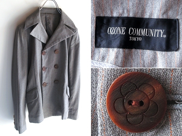  редкий Vintage OZONE COMMUNITY озон komyuniti Hysteric Glamour полоса шерсть двойной tailored jacket FREE серый 