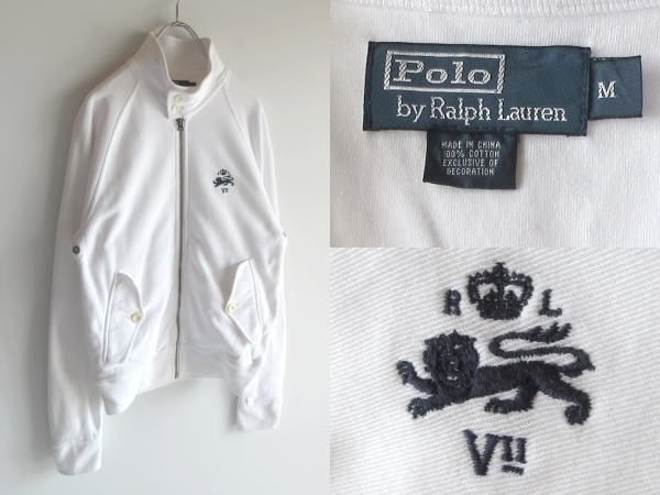 Polo by Ralph Lauren ラルフローレン G-4型 ロゴ刺繍 スウェットライク スイングトップ ドリズラージャケット ブルゾン M ホワイト 白