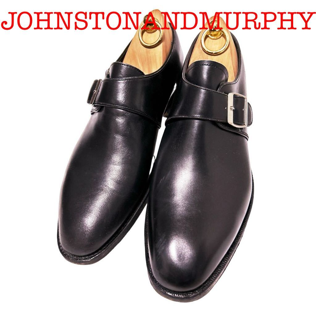 183.JOHNSTON&MURPHY ジョンストンアンドマーフィー REGAL製 シングルモンク モンクストラップ 革靴 ブラック US7.5
