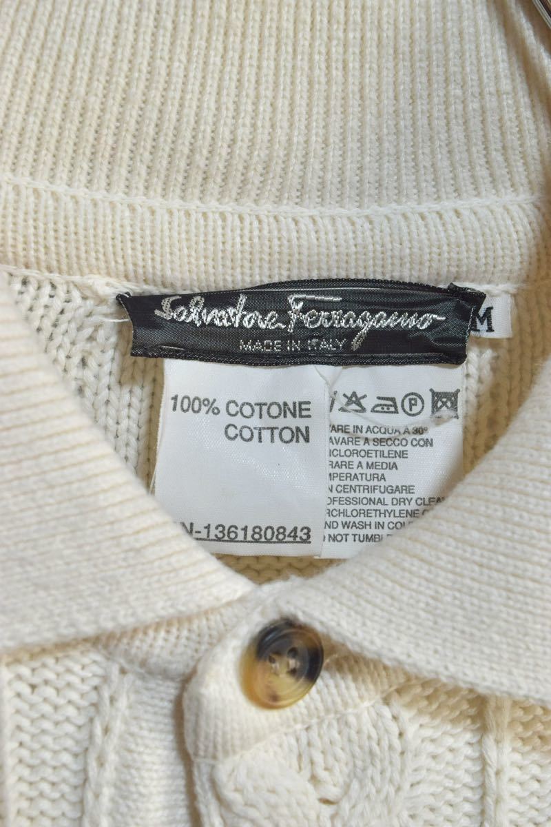 【 90年代 イタリア製 】90s " salvatore ferragamo " ホワイト コットン ニット ポロシャツ / size m / サルバトーレフェラガモ_画像5