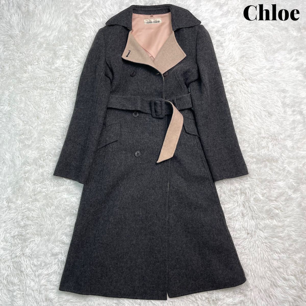 美品】miss Chloe クロエ ウール ロングコート グレー系 40 上品(M