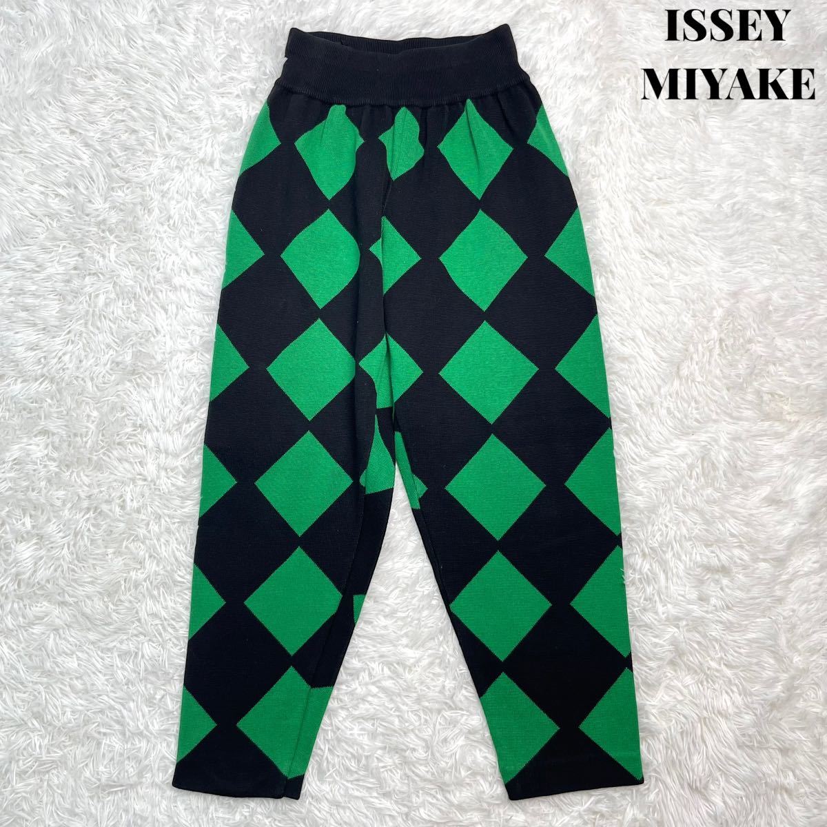 80s】ISSEY MIYAKE ダイヤ柄 パンツ アーカイブ M グリーン ブラック