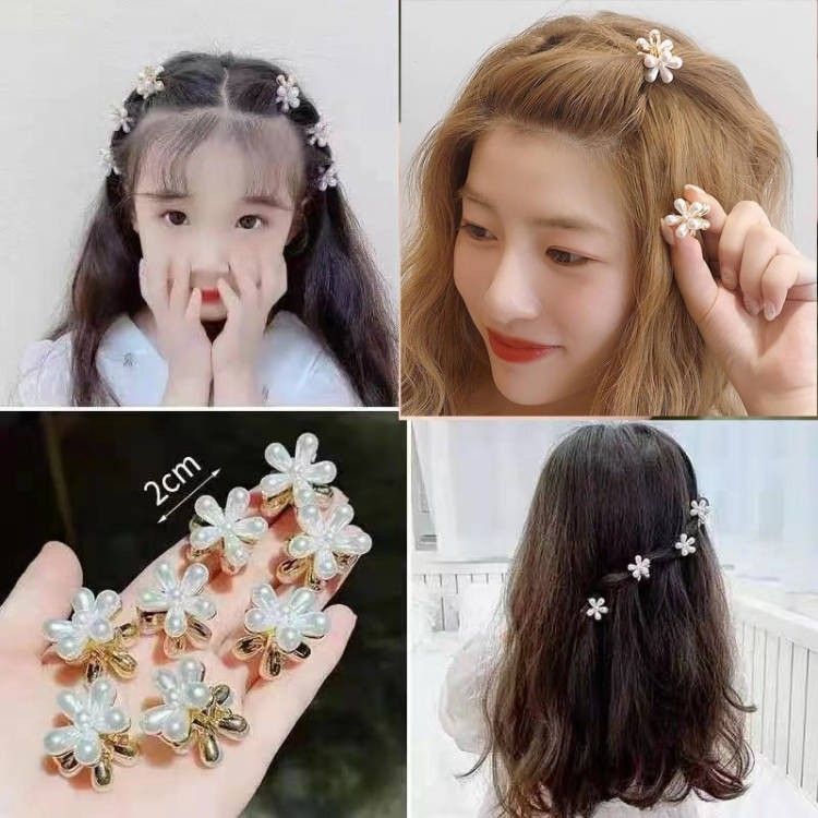 【5点セット】五弁花パールのバレッタ お花 パール　クリップ  ヘアアクセサリーフラワー 簡単 ヘアアレンジ 韓国 可愛い 髪飾り