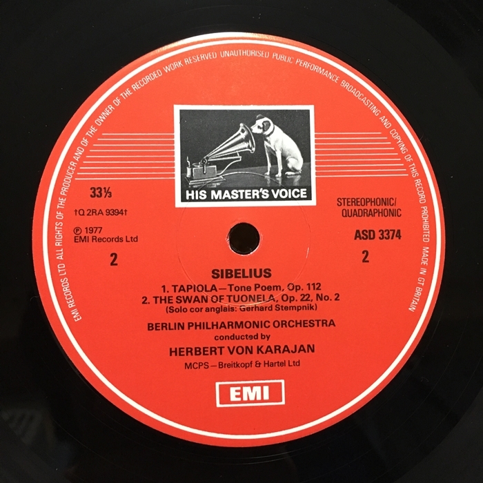 HMV ASD-3374 カラヤン シベリウス:管弦楽曲集 白黒切手 英初出 / Karajan Sibelius:Finlandia, En Saga, Tapiola etc UK-Original