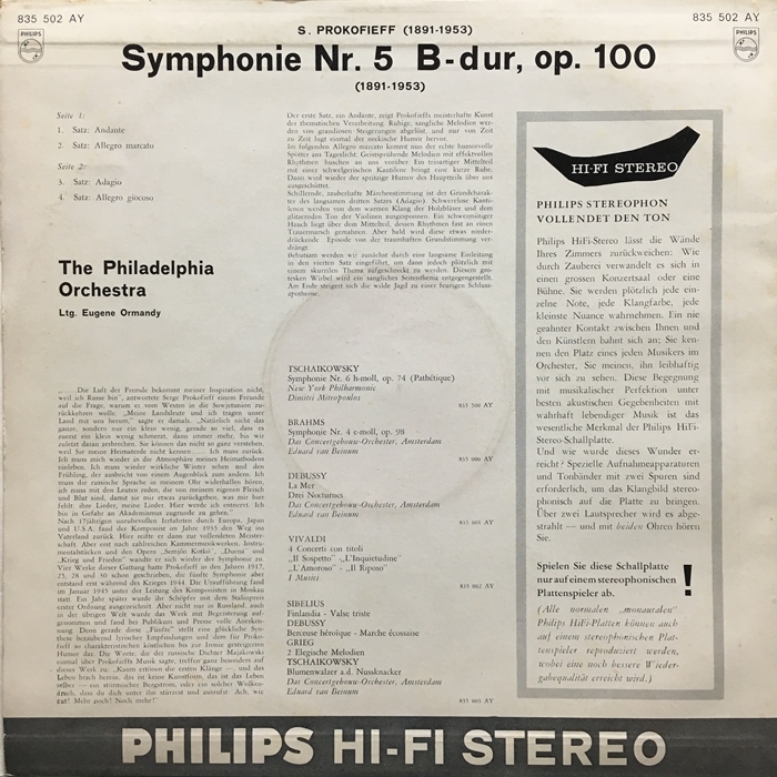 PHILIPS オーマンディ プロコフィエフ:交響曲第5番 HI-FI-STEREO 英盤 / Ormandy Prokofiev:Symphony No.5 UK-Original_画像2