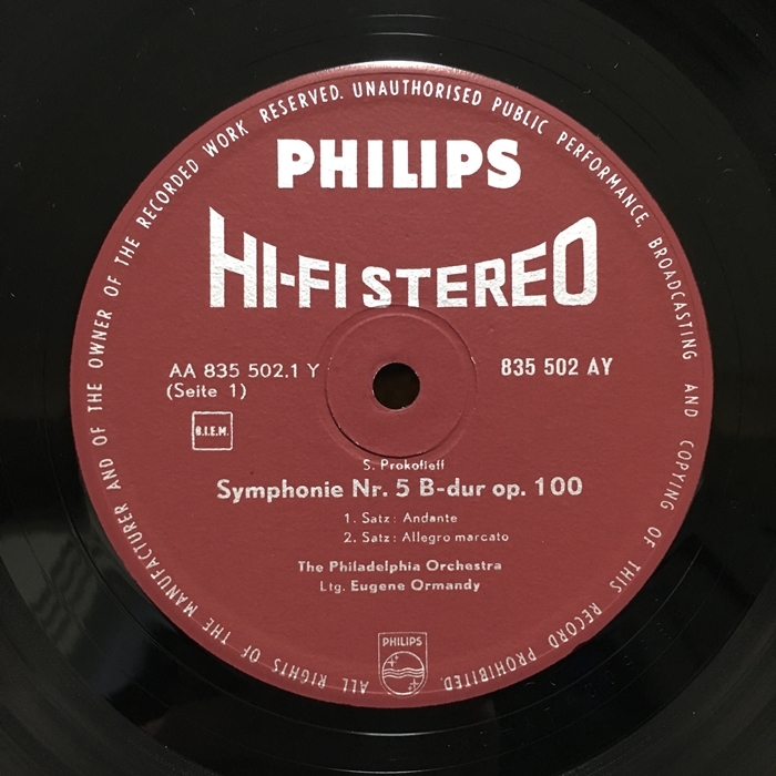 PHILIPS オーマンディ プロコフィエフ:交響曲第5番 HI-FI-STEREO 英盤 / Ormandy Prokofiev:Symphony No.5 UK-Original_画像3