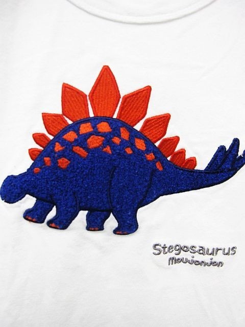 【送料無料】moujonjon★ムージョンジョン　ノースリーブ Tシャツ　ステゴザウルス 刺繍 白 110cm ■管理番号L27391SSA24-231019-10_画像2