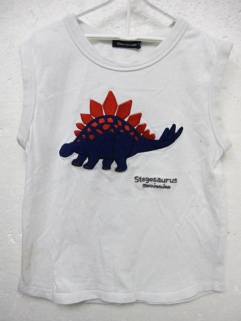 【送料無料】moujonjon★ムージョンジョン　ノースリーブ Tシャツ　ステゴザウルス 刺繍 白 110cm ■管理番号L27391SSA24-231019-10_画像1