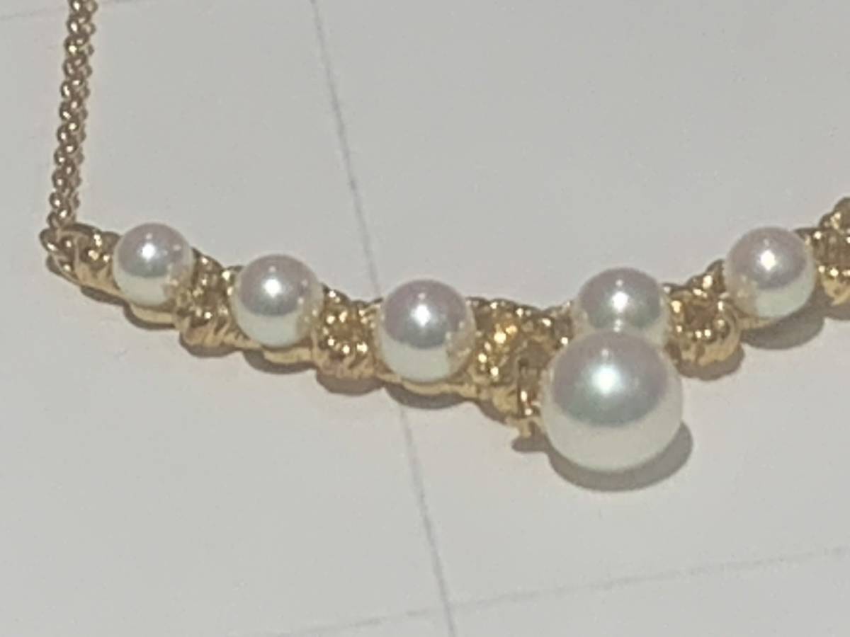 【】ミキモト K18 イエローゴールド パールネックレス パール チェーン ネックレス MIKIMOTO 刻印 ハイブランド ヴィンテージ 真珠 ☆彡_画像5