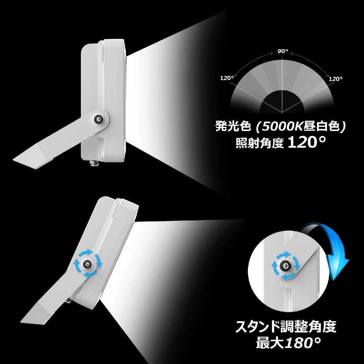 グッドグッズ LED投光器 50W 7300LM 昼白色 取付簡単 耐風 耐震 高演色 広範囲 現場 建築 防水 防塵 屋内 屋外 施設 省エネ LD50W_画像9