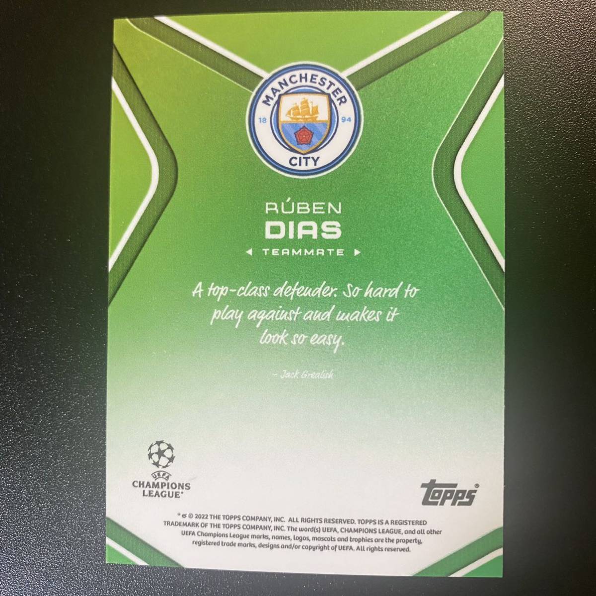 2023 Topps Jack Grealish - Platinum Curated Set Ruben Dias Manchester City /99 ルベン・ディアス_画像2
