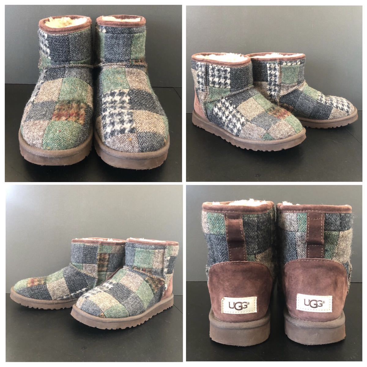 限定 完売 パッチワーク★クラシックミニ ショートブーツ UGG australia★BROWN系マルチ ウールリッチ アグ ムートン ボア スエードレザー