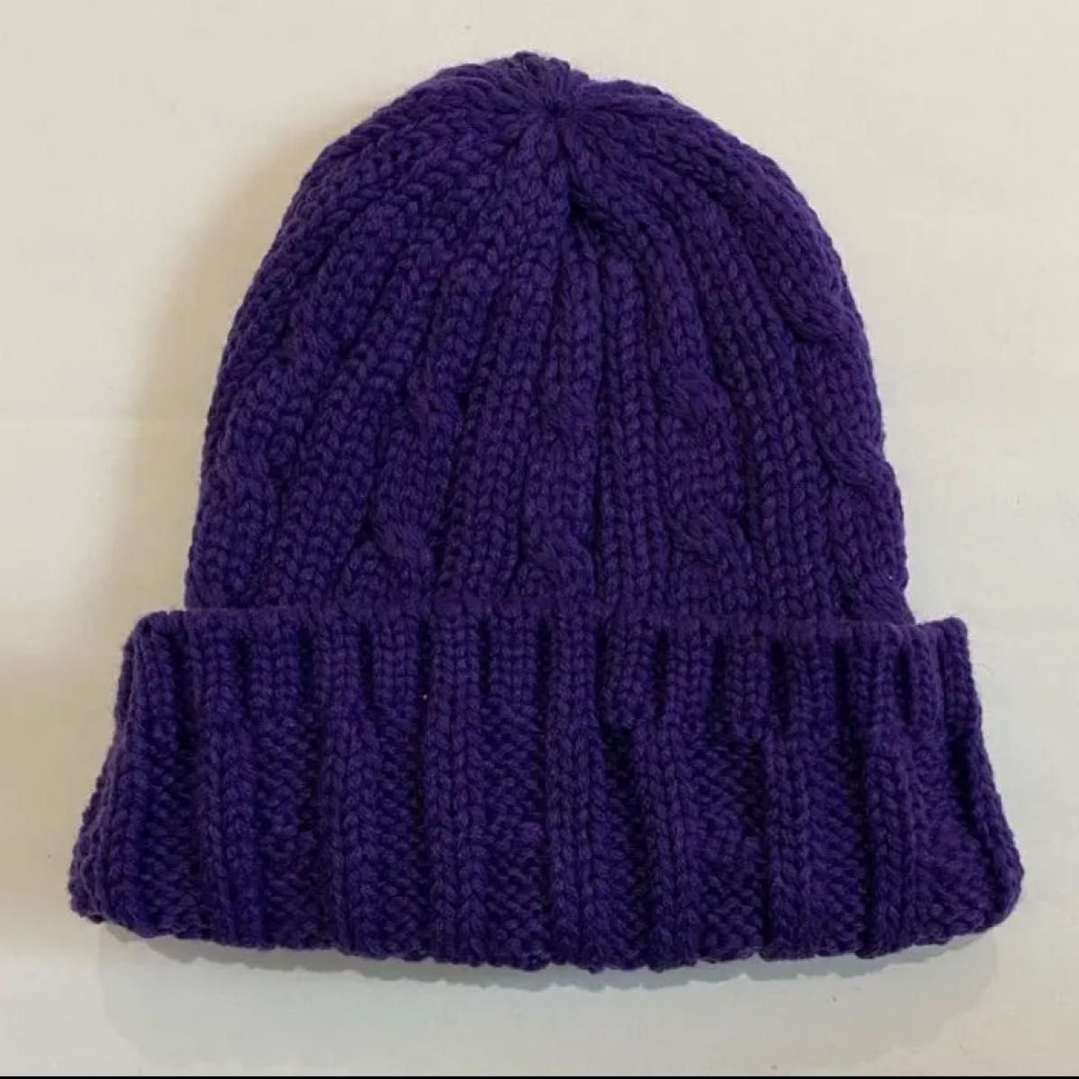 ニット帽　リブ編み　紫　パープル　未使用品　送料無料