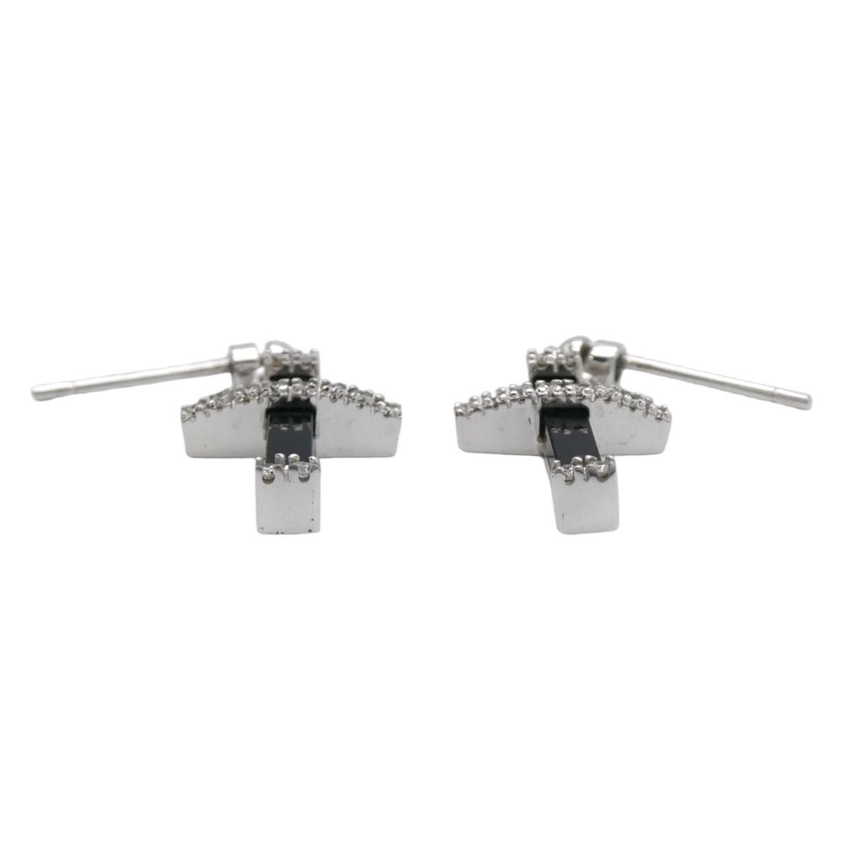 ピアス K18WG ダイヤモンド0.10ct/0.10ct オニキス クロス-
