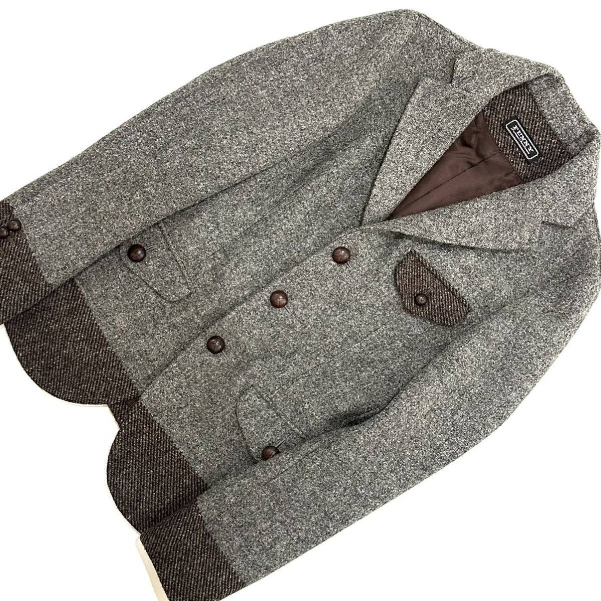 別注 funny HarrisTweed ウール ボーダー生地 切替え レディース ジャケット ブレザー(L)グレー ウエスタン ネイティハリスツイード _画像8