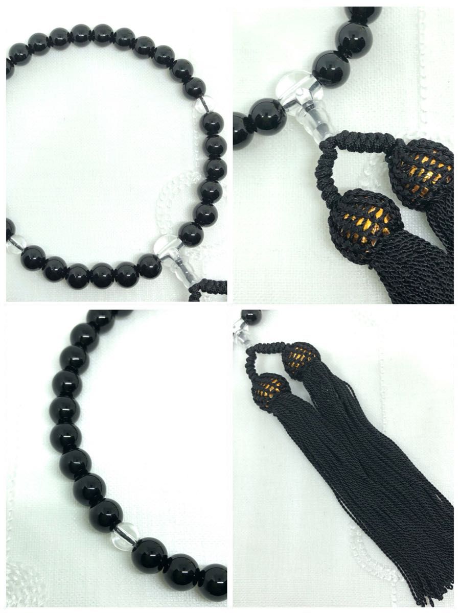 天然石念珠 数珠 念珠入れセット 女性用 ブラックオニキス8mm 略式片手 新品
