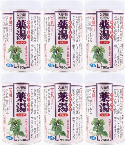 【医薬部外品】6缶　オリヂナル 薬湯 入浴剤 シルク 750g　生薬エキスを配合。美肌、荒れ性、しっしん、疲労回復など等に効果的です。