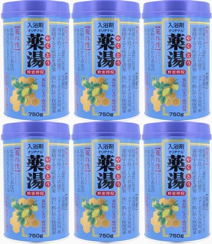 【医薬部外品】6缶　オリヂナル 薬湯 入浴剤 ハチミツレモン 750g　生薬エキスを配合。荒れ性、にきび、疲労回復など等に効果的です。