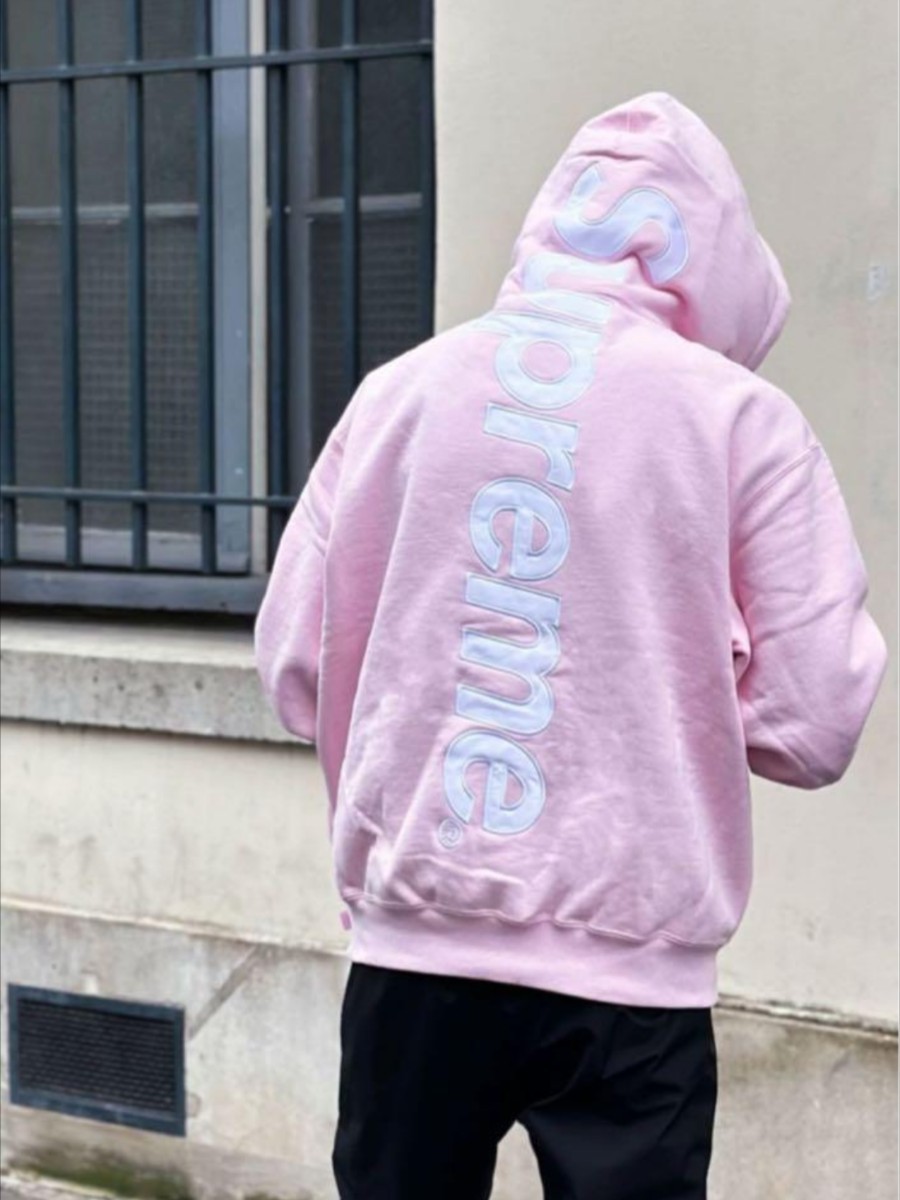 Supreme Satin Applique Hooded Sweatshirt ピンク23aw-連帽外套–日本