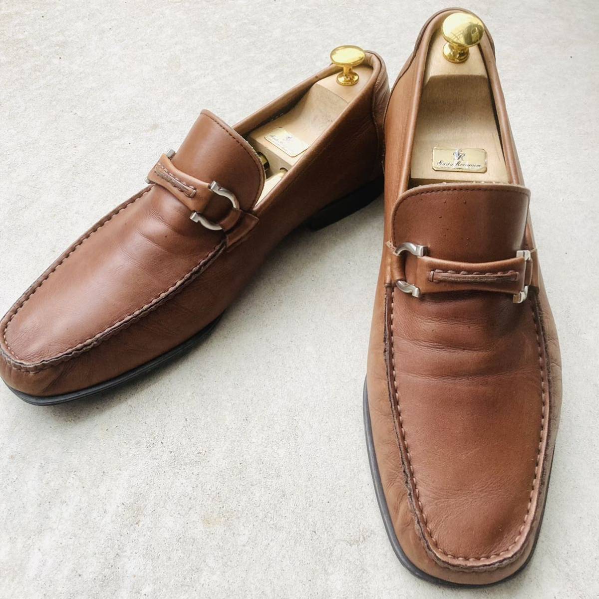 ★即決★ Ferragamo フェラガモ 9 約27㎝ 革靴 ビットローファー ガンチーニ SV金具 茶色 BR ブラウン 牛革 スリッポン メンズ モカシン の画像3