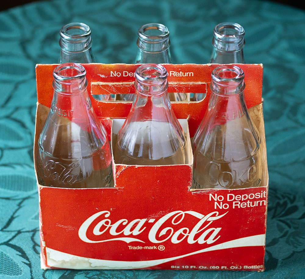1970年代 コカ・コーラ クリア ボトル 6本セット ラック付き アメリカ ビンテージ コカコーラ ガラス 什器 花瓶 ベース インテリア