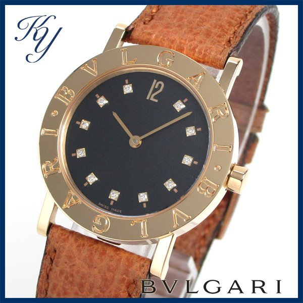 83 送料無料 3ヶ月保証付き 磨き済み 美品 本物 定番 人気 BVLGARI ブルガリ BB30GL K18無垢 ダイヤ 革ベルト ブラック 時計