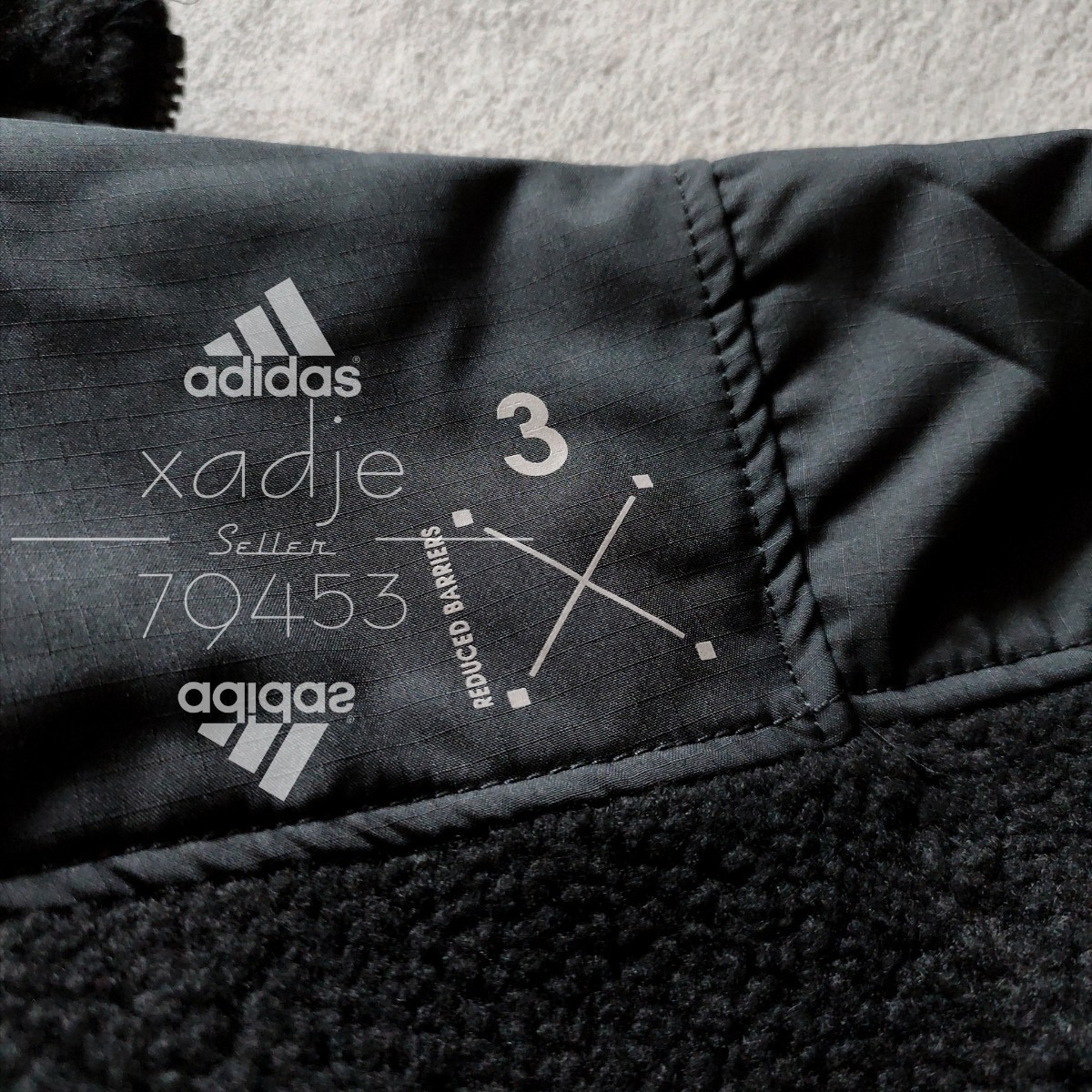 新品 正規品 adidas アディダス ボア ジャケット 黒 ブラック ロゴ 刺繍 プリント ゆるめ ダブルジップ XL _画像8