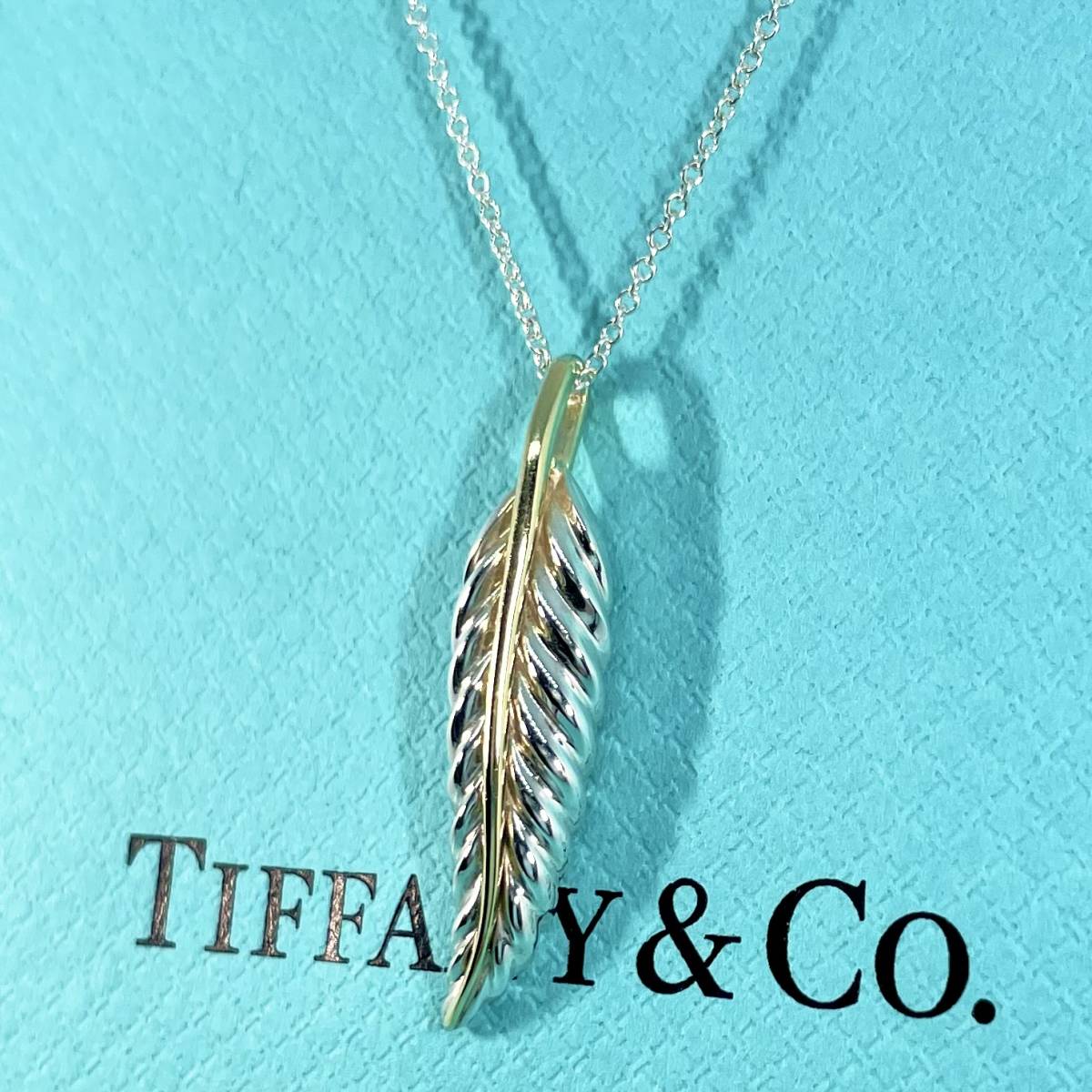 ティファニー フェザー コンビ ヴィンテージ ネックレス Tiffany 長さ約 46cm シルバー ゴールド 925 750 ★499_画像2