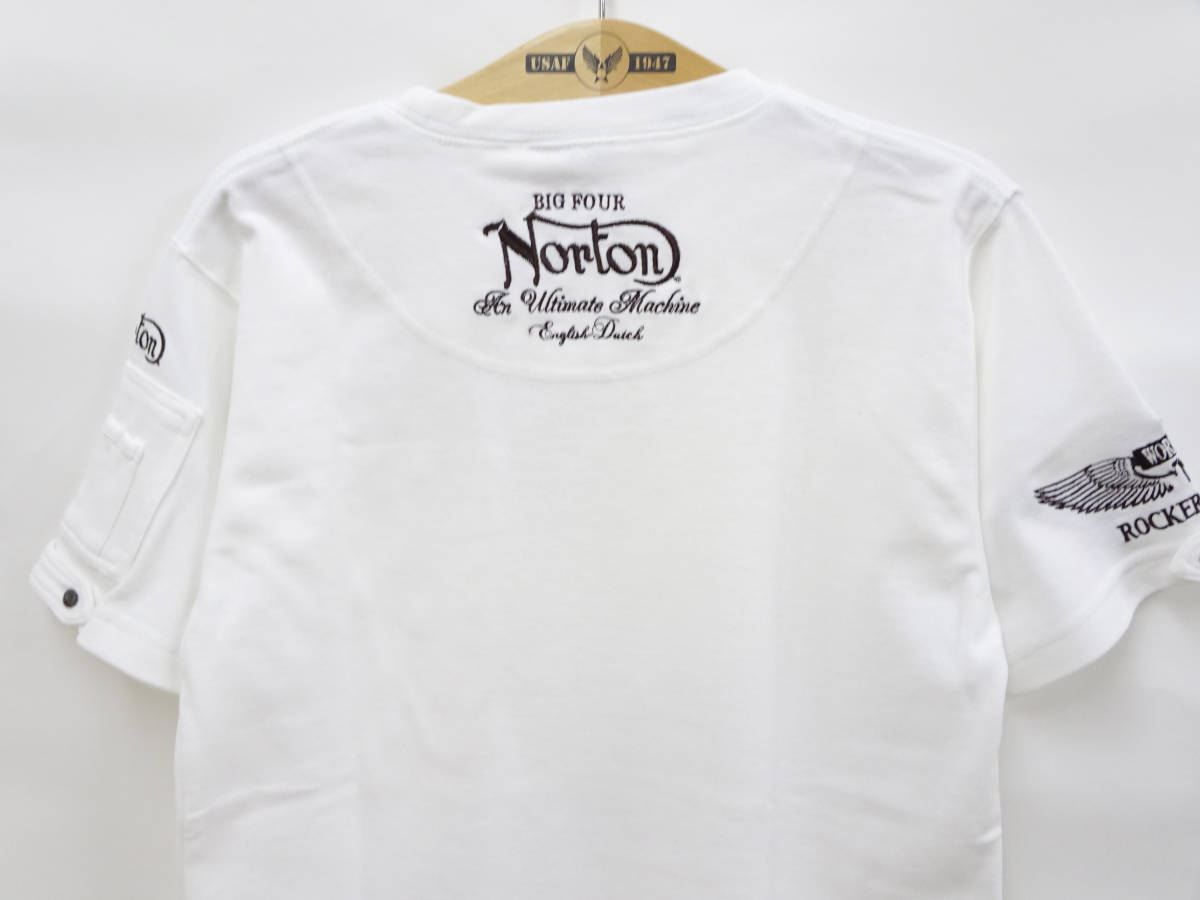 ノートンモーターサイクル 半袖 Tシャツ Norton クイックドライ ポケット付き 72N1017 白 (L) 汚れあり 50%オフ (半額) 送料無料 即決 新品_画像4