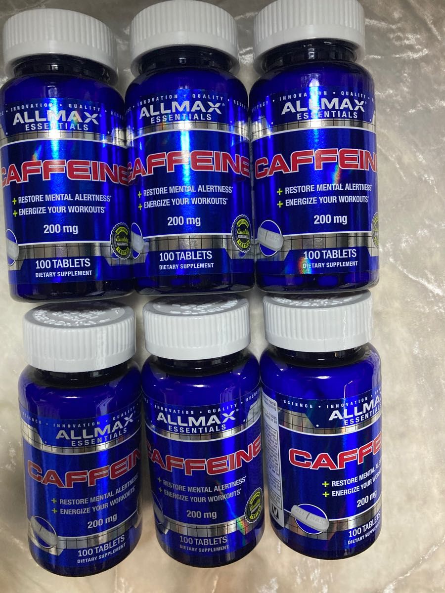 期限は2025年以降の長い物！オールマックス カフェイン 一粒200mg 100粒×6 ALLMAX Caffeine