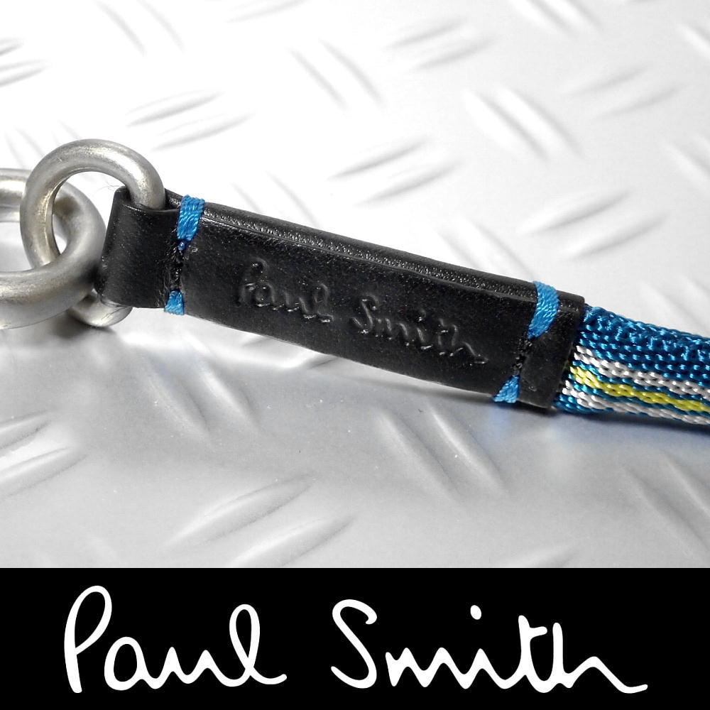 Paul Smith［ポールスミス］ウォレットコード ブルー系 牛革 アクリル シルバー ウォレットチェーン ストラップ 本物保証_画像3