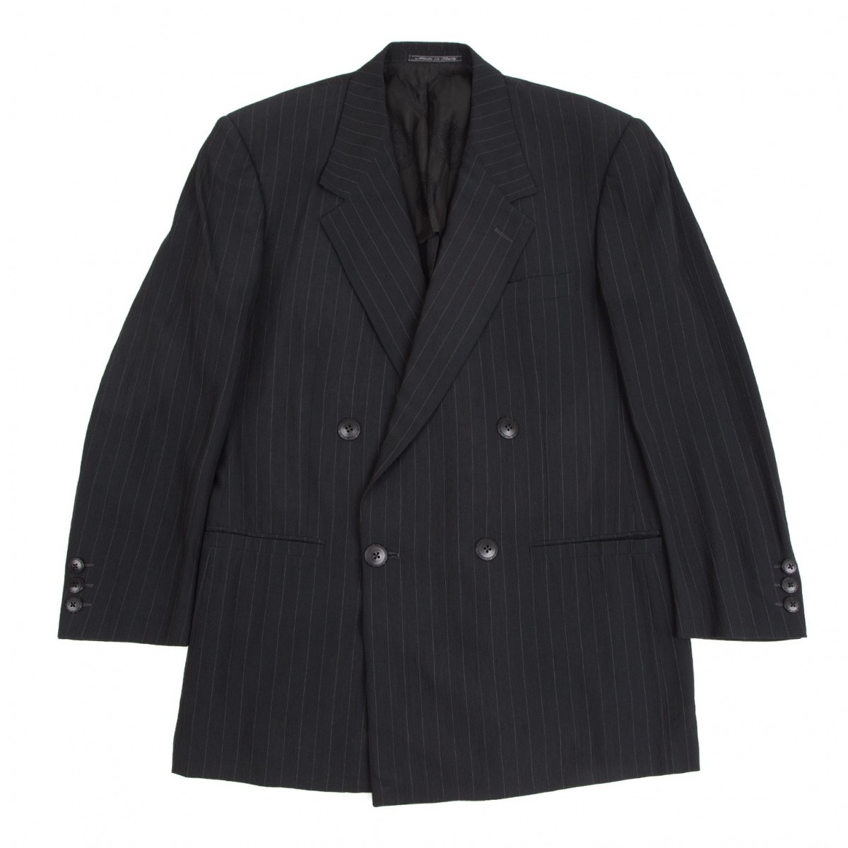  Gianni Versace GIANNI VERSACE silk wool length wrinkle processing stripe double jacket . black L rank 