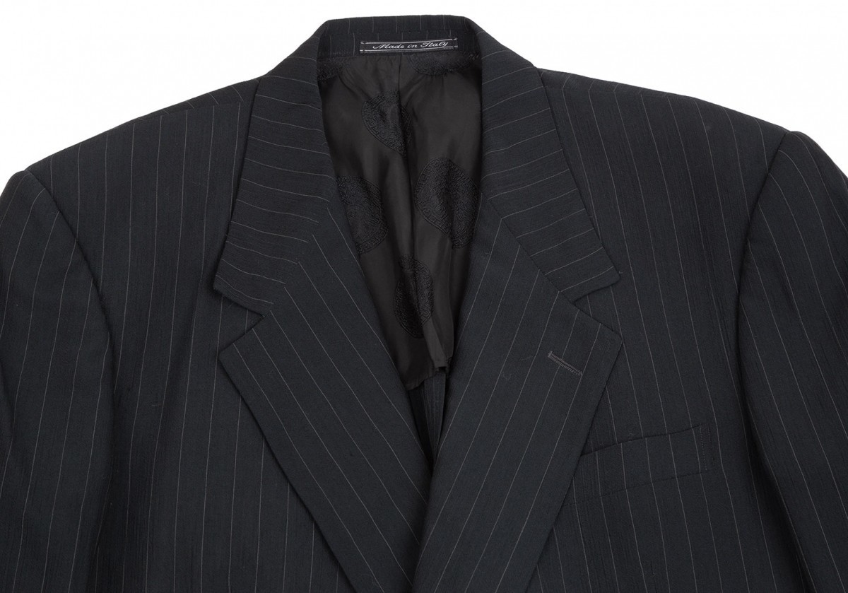  Gianni Versace GIANNI VERSACE silk wool length wrinkle processing stripe double jacket . black L rank 