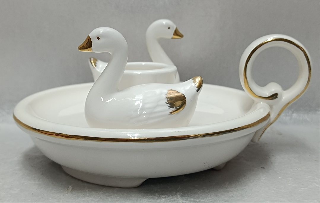 * Vintage melody - candle ceramics made swan . pcs * candle holder 