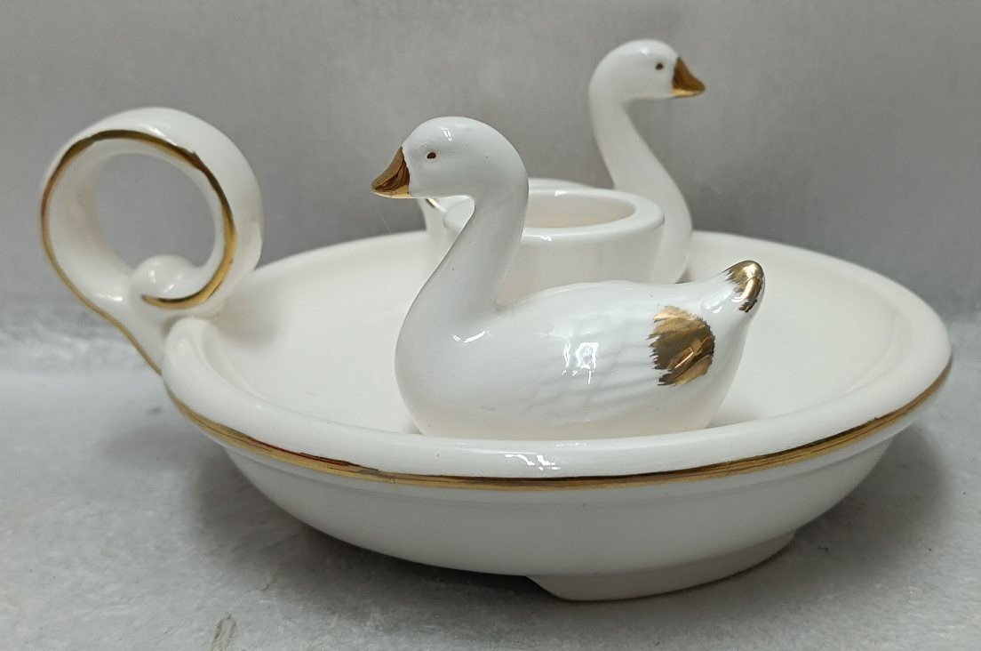 * Vintage melody - candle ceramics made swan . pcs * candle holder 