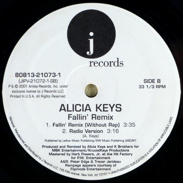 ■Alicia Keys（アリシア・キーズ）｜Fallin' Remix ＜12' 2001年 US盤＞feat. Busta Rhymes & Rampageの画像6