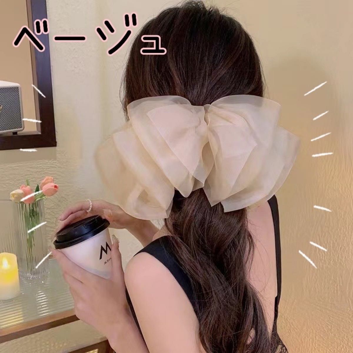 ベージュ　 ヘアーアクセサリー　リボン　髪留め　可愛い　ヘアクリップ　イベント