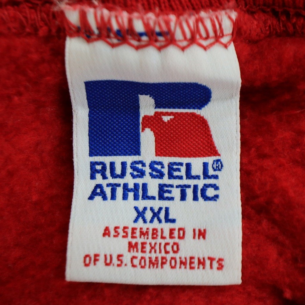 90年代 RUSSELL ATHLETIC ラッセル トレーナー スウェット 大きいサイズ ワンポイント刺繍 レッド (メンズ XXL) 中古 古着 O5039_画像8