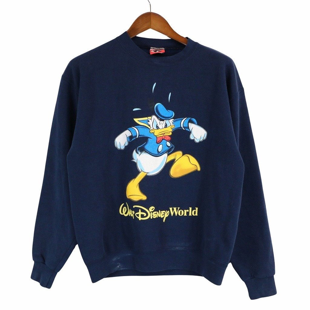 90年代 USA製 MICKEY INC ドナルドダック スウェット キャラクタープリント DISNEY ディズニー ネイビー (メンズ M) 中古 古着 O5449_画像1