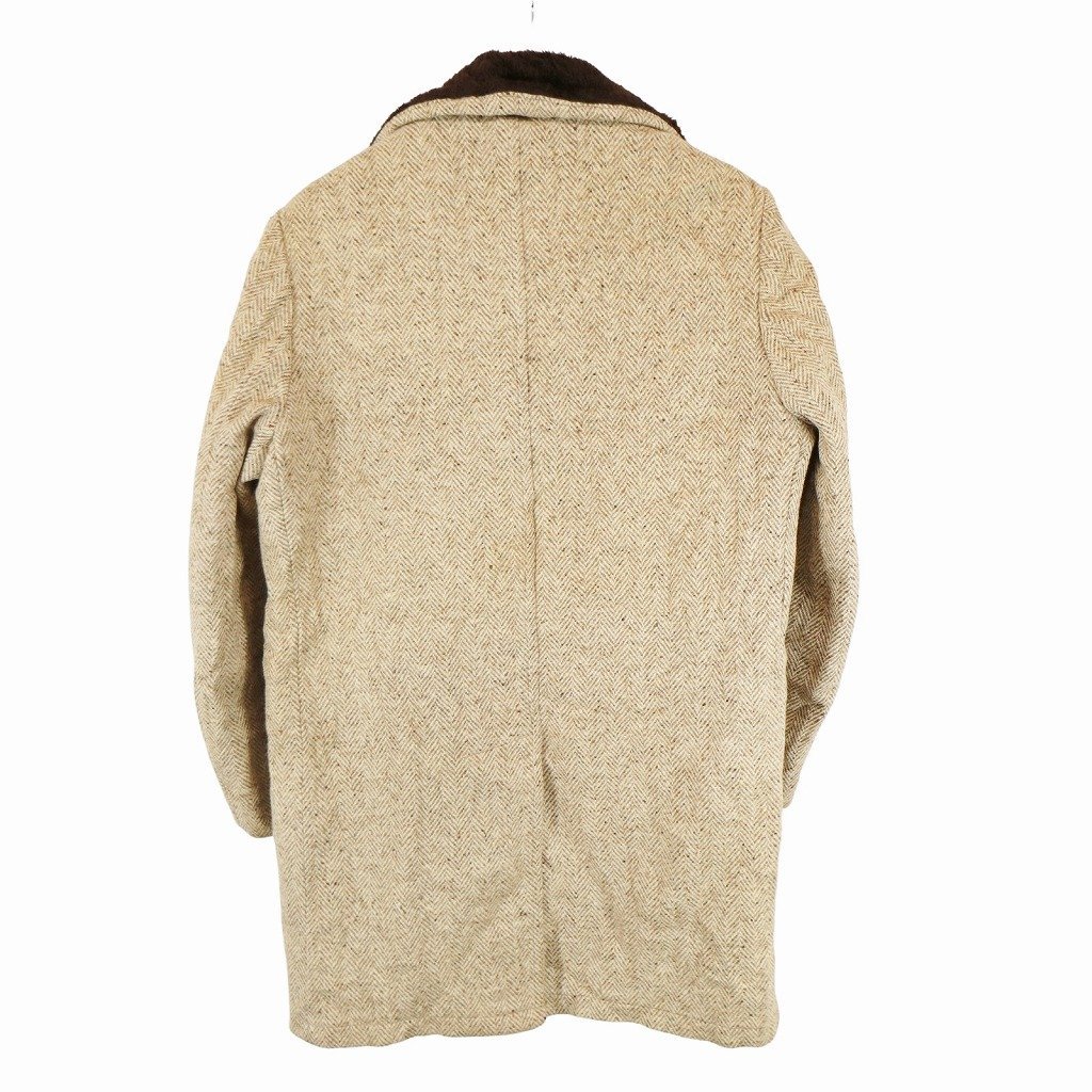 80年代 USA製 WOOLRICH ウールリッチ ギャングコート 防寒 ヘリンボーン ベージュ (メンズ 40) 中古 古着 O5557_画像2