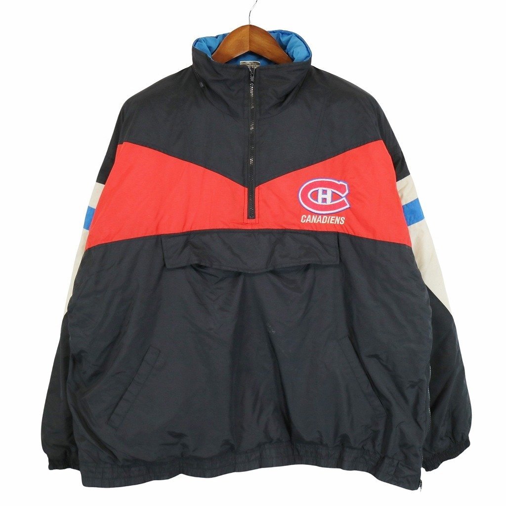 90年代 GAMEGEAR NHL モントリオール・カナディアンズ 中綿ナイロンジャケット プロチーム 防寒 ブラック (メンズ XL) 中古 古着 O5801