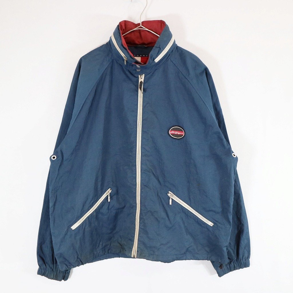 SALE/ 90年代 TOMMY HILFIGER トミーヒルフィガー ナイロン ジャケット 防寒 ストリート ラグランスリーブ ネイビー (メンズ M) N7088_画像1