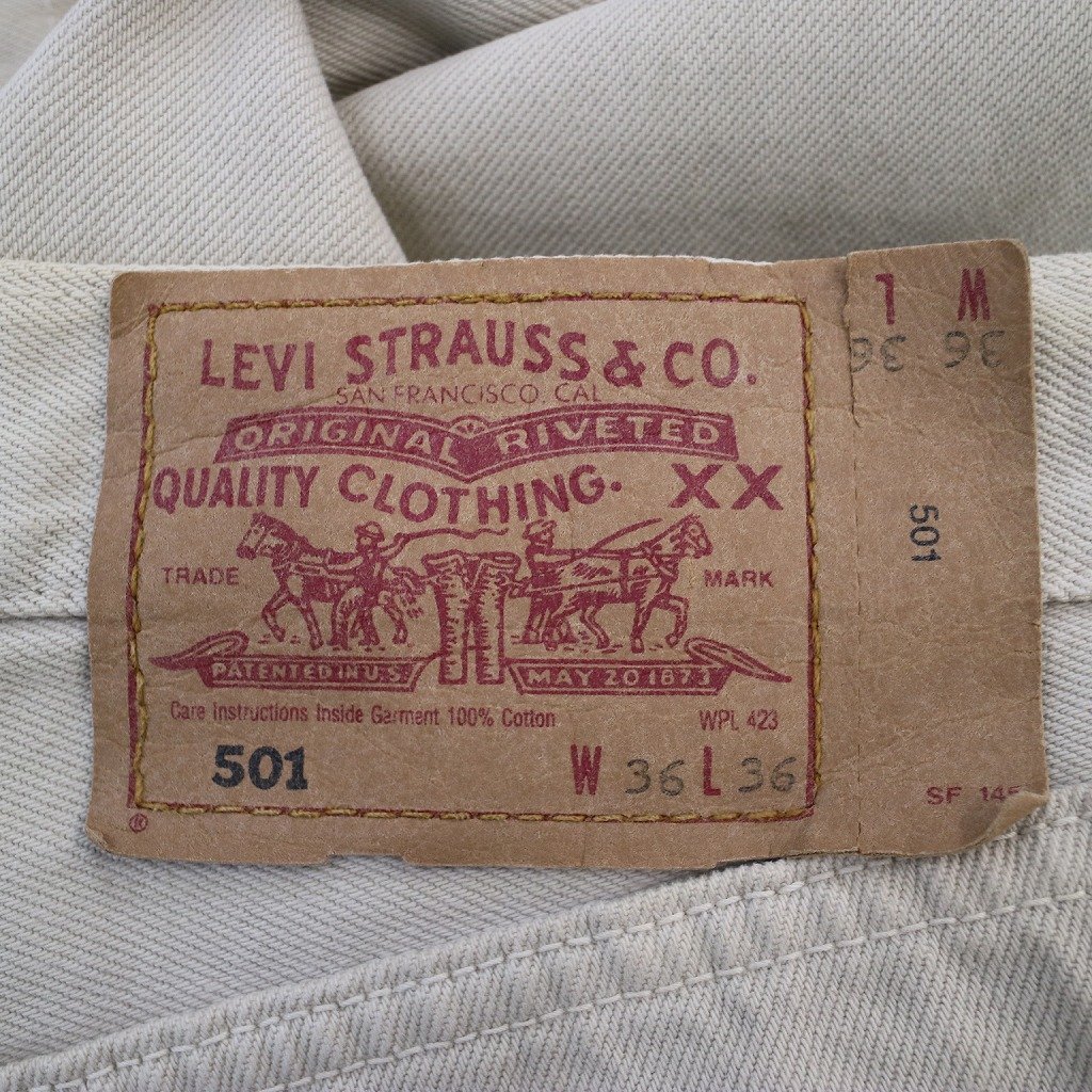 SALE/ 90年代 USA製 Levi's リーバイス 501 ストレート デニムパンツ アメカジ ベージュ (メンズ 36×36) 中古 古着 N9163_画像10