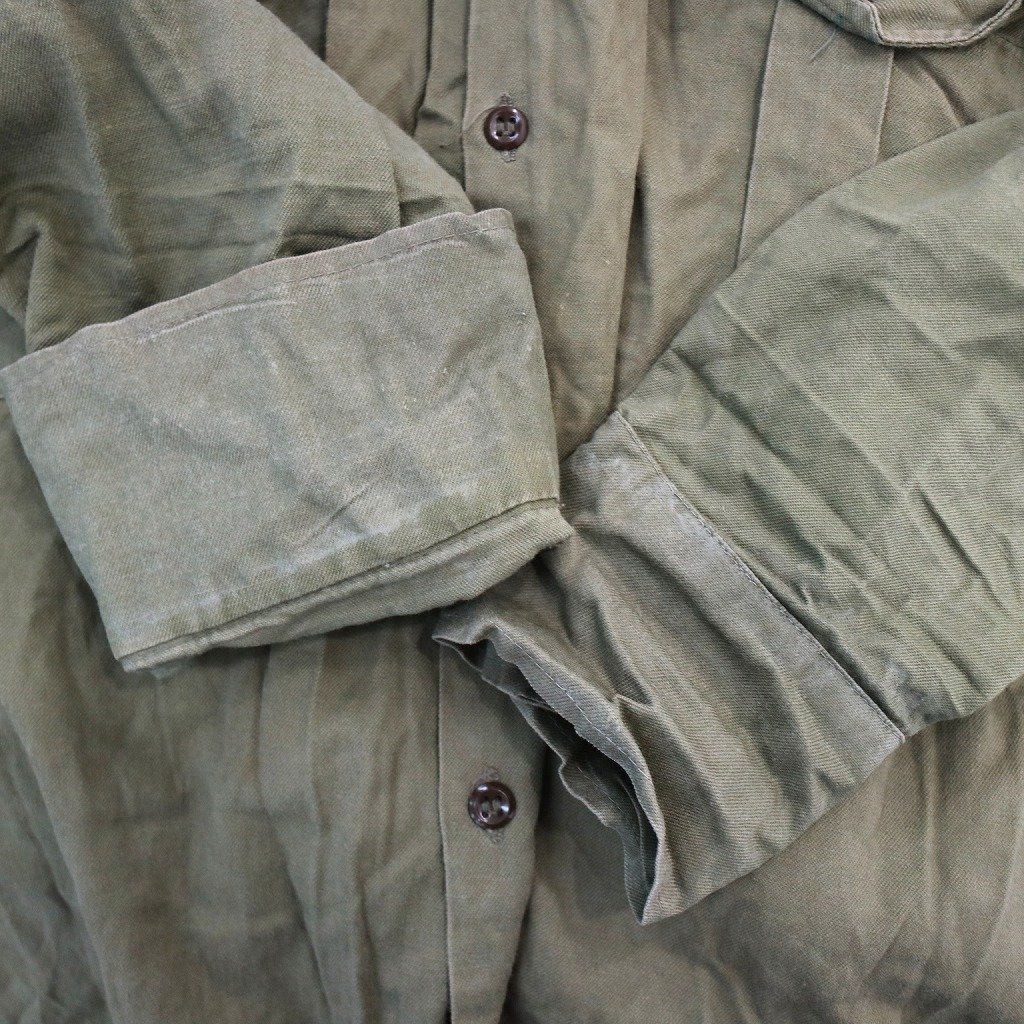 SALE/ 50年代 ベルギー軍実物 BELGIAN ARMY オフィサーシャツ 長袖 フォーマル マチ付き グランパ オリーブ (メンズ S相当) N9777の画像5