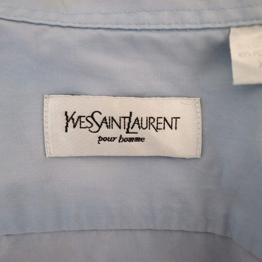 SALE/ YVES SAINT LAURENT Yves Saint-Laurent one Point Logo short sleeves shirt box Silhouette light blue ( men's XXL) O0591