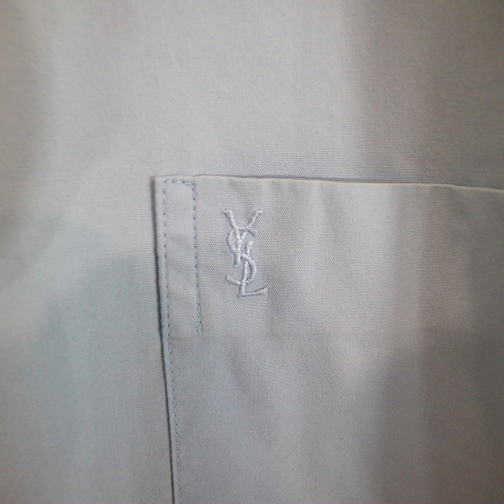 SALE/ YVES SAINT LAURENT Yves Saint-Laurent one Point Logo short sleeves shirt box Silhouette light blue ( men's XXL) O0591